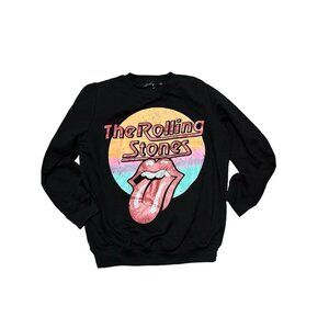 The Rolling Stones Womens Black Sweater Tongue Rock Retro Long Sleeve Size Small